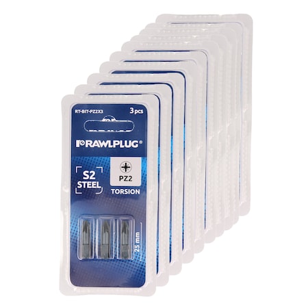 Rawlplug POZIDRIV SCREWDRIVER BITS- 3PCS BLISTER - CASE OF 12, PK36 RT0-BIT-PZ2X3-C